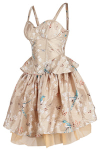 Champagne Garden Corset & Skirt Set with Butterfly and Bird Print
