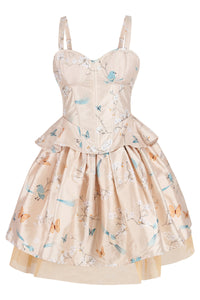 Peach Blossom Corset & Skirt Set with Birds and Butterflies