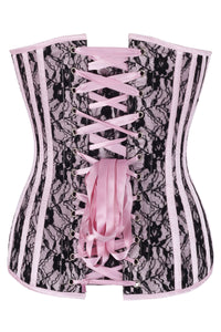 Pink Overbust Corset with Black Lace Overlay and Plunge Neckline