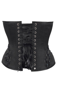 Black Beaded Gothic Zip Corset – Elegant Embellished Bustier