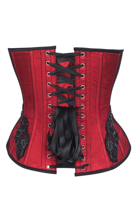 Red Beaded Gothic Zip Corset – Elegant Embellished Bustier