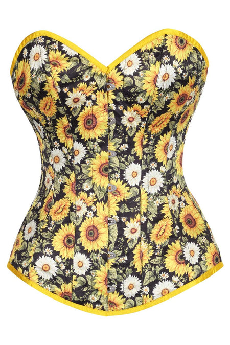 Sunflower Bloom Longline Corset – Vintage Floral Elegance