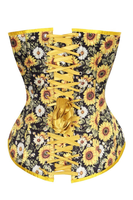 Sunflower Bloom Longline Corset – Vintage Floral Elegance