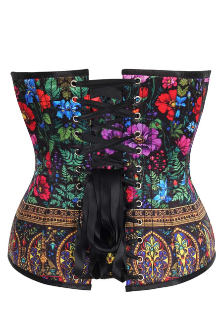 Overbust Corset in Multicolor Floral and Baroque Motif