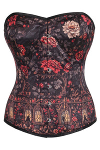 Midnight Bloom Overbust Corset – Gothic Rose & Raven Design