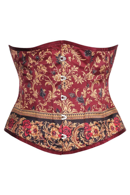 Vintage Rose Brocade Underbust Corset in Burgundy & Gold