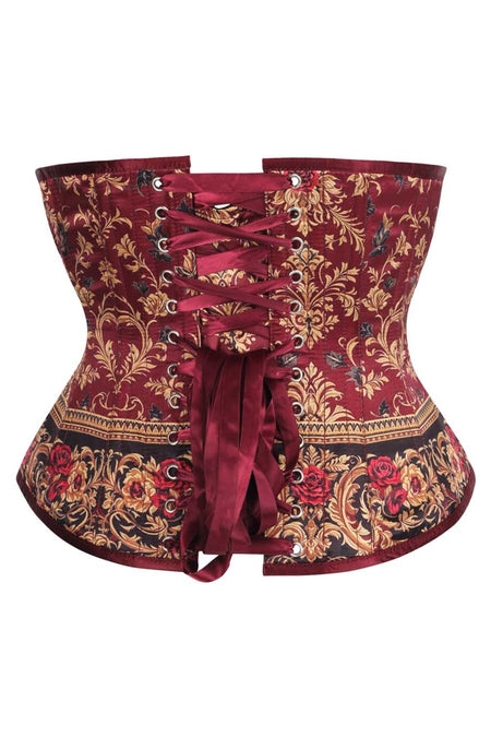 Vintage Rose Brocade Underbust Corset in Burgundy & Gold