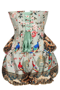 Ornate Aviary Overbust Corset Romper – Floral Tapestry & Songbird Print