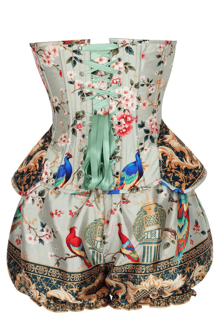 Ornate Aviary Overbust Corset Romper – Floral Tapestry & Songbird Print