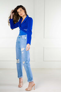 Corset Story EXP022 COBALT BLUE SATIN WAIST TRAINING WASPIE UNDERBUST