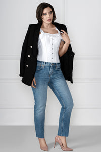 Corset Story FTS022 White Cotton Overbust With Sleeves And Shoulder Straps