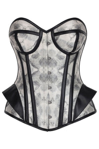 Shadow Grey Overbust Corset with Faux Leather Trim