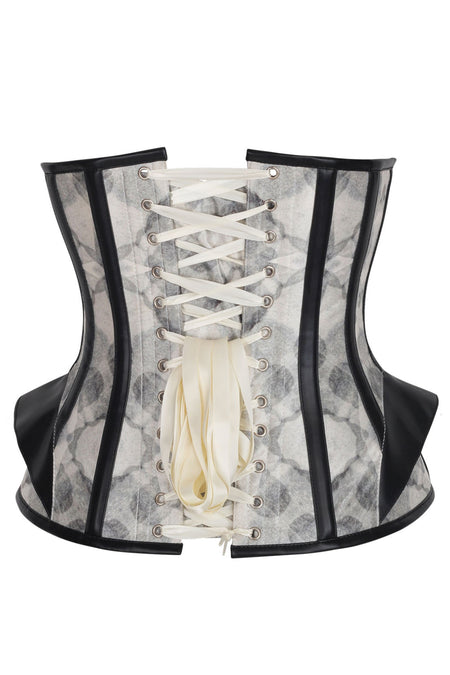 Shadow Grey Overbust Corset with Faux Leather Trim