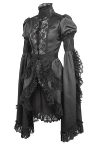 Black Gothic Dress with High Neck and Elongated Sleeves