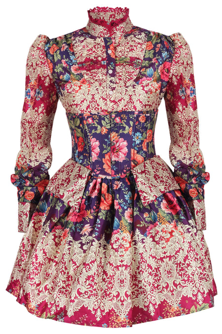 Regal Baroque Floral Costume Set with Underbust Corset, Skirt & Shirt