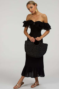 Corset Story SC-036 Alyssum Black Broderie Anglaise Cotton Corset Top with Double Frill Sleeves