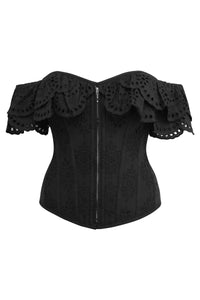Corset Story SC-036 Alyssum Black Broderie Anglaise Cotton Corset Top with Double Frill Sleeves