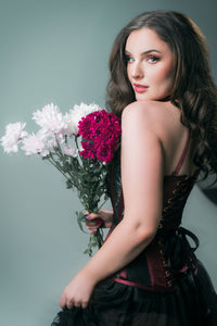 Burgundy Mesh Overbust Lingerie Corset