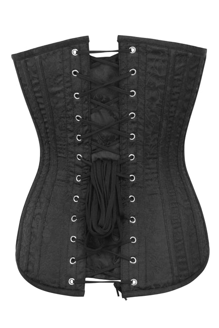 Corset Story BC-055 Black Brocade Overbust Corset with Plunge Neckline