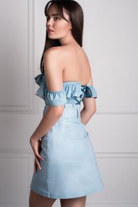 Corset Story CSFT103 Denim Straight Bustline Corset Top With Off The Shoulder Sleeves