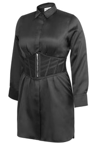 JOSIE BLACK SATIN AND LACE WASPIE BELT WITH FAN LACING