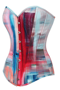 Corset Story MY-624 Abstract Red and Blue Brushstroke Longline Overbust Corset