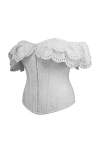 Corset Story SC-038 Alyssum White Broderie Anglaise Cotton Corset Top with Double Frill Sleeves