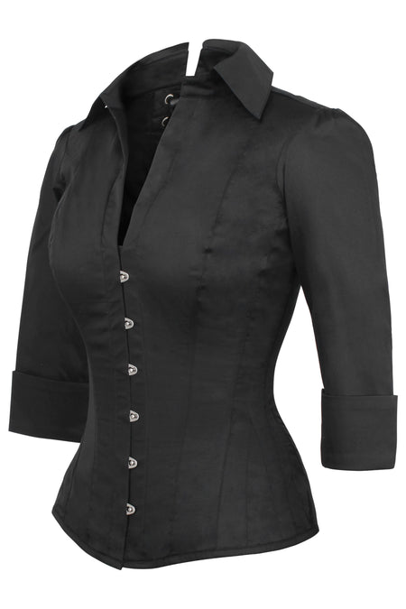 Corset Story SST025 Black Cotton Corset Shirt