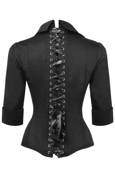 Corset Story SST025 Black Cotton Corset Shirt