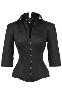 Corset Story SST025 Black Cotton Corset Shirt